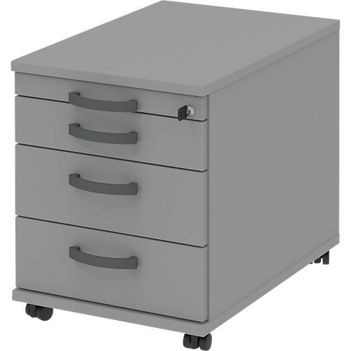 Rollcontainer BARI, Materialauszug, 3 Schubkästen, abschließbar, B 432 x T 577 x H 538 mm, mittelgrau/mittelgrau
