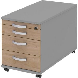 Rollcontainer BARI, Materialauszug, 3 Schubkästen, abschließbar, B 432 x T 800 x H 538 mm, Eiche-Dekor/mittelgrau Rollcontainer BARI, Materialauszug, 3 Schubkästen, abschließbar, B 432 x T 800 x H 538 mm, Eiche-Dekor/mittelgrau