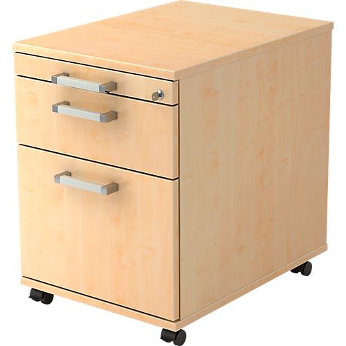 Rollcontainer TARVIS, 1 Utensilienauszug, abschließbar, 1 Schub, 1 HR-Auszug, B 428 x T 580 x H 590 mm, Ahorn-Dekor