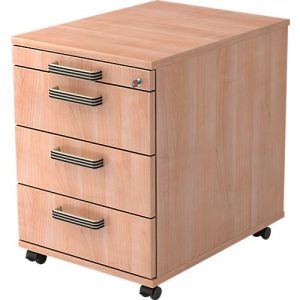 Rollcontainer TOPAS LINE, 3 Schübe, 1 Utensilienauszug, abschließbar, Nußbaum-Dekor/Nußbaum-Dekor, T 580 mm Rollcontainer TOPAS LINE, 3 Schübe, 1 Utensilienauszug, abschließbar, Nußbaum-Dekor/Nußbaum-Dekor, T 580 mm
