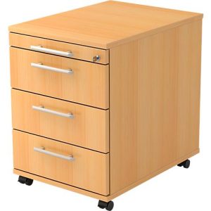 Rollcontainer ULM, 3 Schüben, 1 Utensilienauszug, B 428 x T 580 x H 590 mm, Buche-Dekor Rollcontainer ULM, 3 Schüben, 1 Utensilienauszug, B 428 x T 580 x H 590 mm, Buche-Dekor