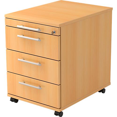 Rollcontainer ULM, 3 Schüben, 1 Utensilienauszug, B 428 x T 580 x H 590 mm, Buche-Dekor