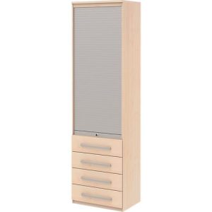 Rollladenschrank BARI, 6 Ordnerhöhen, 4 Schübe, 3 Böden, abschließbar, B 600 x T 430 x H 2174 mm, Ahorn-Dekor Rollladenschrank BARI, 6 Ordnerhöhen, 4 Schübe, 3 Böden, abschließbar, B 600 x T 430 x H 2174 mm, Ahorn-Dekor