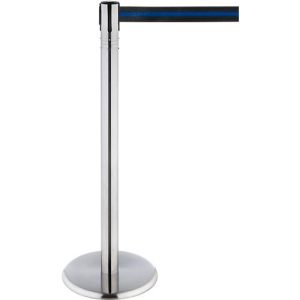RS-GUIDESYSTEMS Gurtpfosten, Edelstahl, 360° Drehkopf, Höhe 1000 mm, Gurtbandmaß L 2300 x B 50 mm, Gurtfarbe blau/schwarz