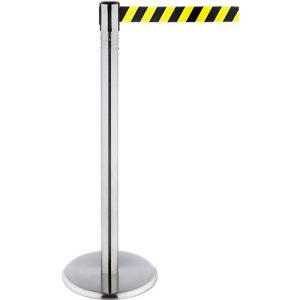 RS-GUIDESYSTEMS Gurtpfosten, Edelstahl, 360° Drehkopf, Höhe 1000 mm, Gurtbandmaß L 2300 x B 50 mm, Gurtfarbe gelb/schwarz