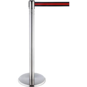RS-GUIDESYSTEMS Gurtpfosten, Edelstahl, 360° Drehkopf, Höhe 1000 mm, Gurtbandmaß L 2300 x B 50 mm, Gurtfarbe rot/schwarz