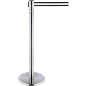 RS-GUIDESYSTEMS Gurtpfosten, Edelstahl, 360° Drehkopf, Höhe 1000 mm, Gurtbandmaß L 2300 x B 50 mm, Gurtfarbe schwarz/weiß