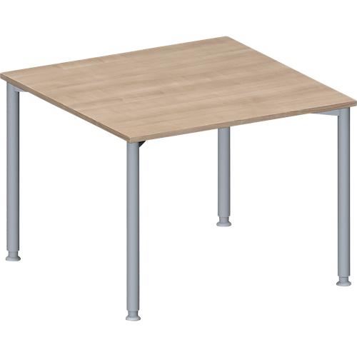 Schäfer Shop Genius Anbautisch MODENA FLEX, höhenverstellbar, Quadrat-Form, 4-Fuß Rundrohr, B 1000 x T 1000 mm, Eiche-Dekor