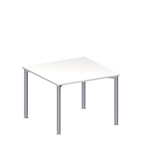 Schäfer Shop Genius Anbautisch MODENA FLEX, höhenverstellbar, Quadrat-Form, 4-Fuß Rundrohr, B 1000 x T 1000 mm, weiß