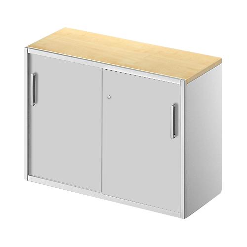 Schäfer Shop Genius Beistellschrank TETRIS SOLID, 2 OH, in Schreibtischhöhe, B 1000 mm, 25 mm Abdeckplatte, Ahorn-Dekor/weißalu