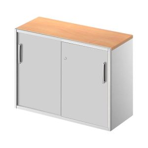 Schäfer Shop Genius Beistellschrank TETRIS SOLID, 2 OH, in Schreibtischhöhe, B 1000 mm, 25 mm Abdeckplatte, Buche-Dekor/weißalu