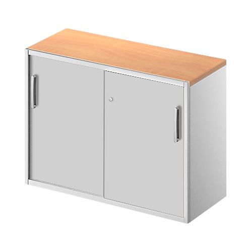 Schäfer Shop Genius Beistellschrank TETRIS SOLID, 2 OH, in Schreibtischhöhe, B 1000 mm, 25 mm Abdeckplatte, Buche-Dekor/weißalu
