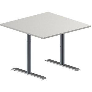Schäfer Shop Genius Besprechungstisch MODENA FLEX, Quadrat, T-Fuß Rundrohr, B 1000 x T 1000 x H 650-850 mm, lichtgrau/weißaluminium RAL 9006 Schäfer Shop Genius Besprechungstisch MODENA FLEX, Quadrat, T-Fuß Rundrohr, B 1000 x T 1000 x H 650-850 mm, lichtgrau/weißaluminium RAL 9006