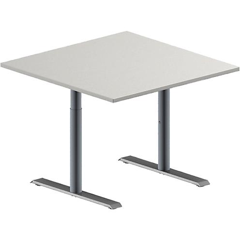 Schäfer Shop Genius Besprechungstisch MODENA FLEX, Quadrat, T-Fuß Rundrohr, B 1000 x T 1000 x H 650-850 mm, lichtgrau/weißaluminium RAL 9006