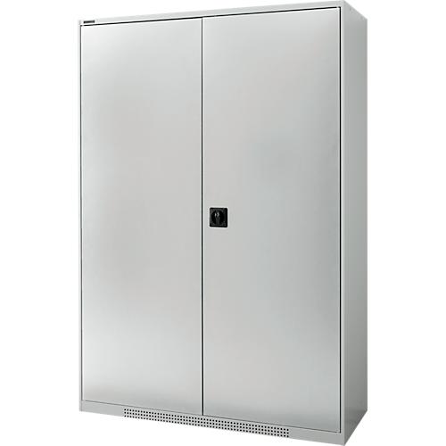 Schäfer Shop Genius Flügeltürenschrank FS, Stahl, mit Belüftungslöchern, B 1343 x T 520 x H 1950 mm, 5 OH, Lichtgrau/Lichtgrau, bis 750 kg