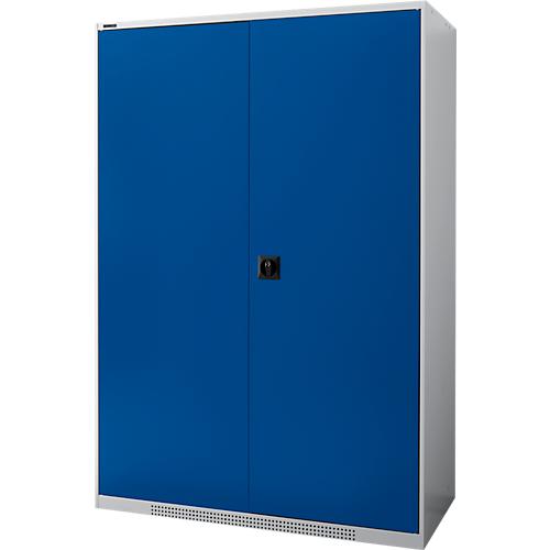 Schäfer Shop Genius Flügeltürenschrank FS, Stahl, mit Belüftungslöchern, B 1343 x T 620 x H 1950 mm, 5 OH, Weißalu/Enzianblau, bis 750 kg