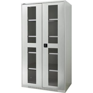 Schäfer Shop Genius Flügeltürenschrank FS, Stahl, Sichtfenster, Lüftungslöcher, B 1055 x T 620 x H 1950 mm, 5 OH, Lichtgrau/Lichtgrau, bis 500 kg Schäfer Shop Genius Flügeltürenschrank FS, Stahl, Sichtfenster, Lüftungslöcher, B 1055 x T 620 x H 1950 mm, 5 OH, Lichtgrau/Lichtgrau, bis 500 kg