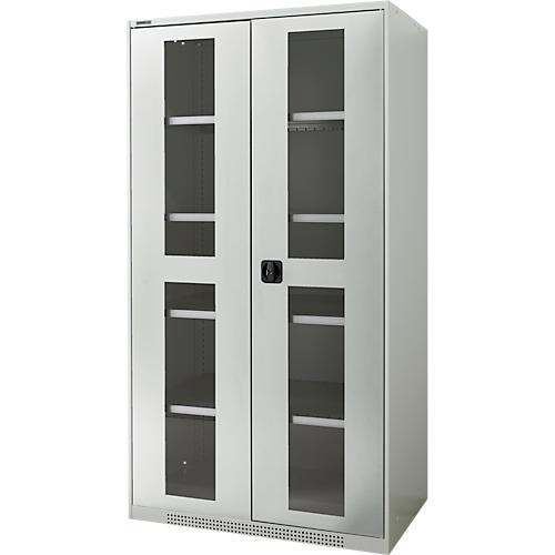 Schäfer Shop Genius Flügeltürenschrank FS, Stahl, Sichtfenster, Lüftungslöcher, B 1055 x T 620 x H 1950 mm, 5 OH, Lichtgrau/Lichtgrau, bis 500 kg