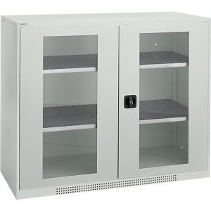Schäfer Shop Genius Flügeltürenschrank FS, Stahl, Sichtfenster, Lüftungslöcher, B 1343 x T 520 x H 1105 mm, 3 OH, Lichtgrau/Lichtgrau, bis 450 kg Schäfer Shop Genius Flügeltürenschrank FS, Stahl, Sichtfenster, Lüftungslöcher, B 1343 x T 520 x H 1105 mm, 3 OH, Lichtgrau/Lichtgrau, bis 450 kg