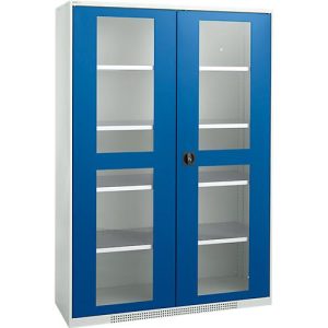Schäfer Shop Genius Flügeltürenschrank FS, Stahl, Sichtfenster, Lüftungslöcher, B 1343 x T 620 x H 1950 mm, 5 OH, Lichtgrau/Enzianblau, bis 750 kg Schäfer Shop Genius Flügeltürenschrank FS, Stahl, Sichtfenster, Lüftungslöcher, B 1343 x T 620 x H 1950 mm, 5 OH, Lichtgrau/Enzianblau, bis 750 kg