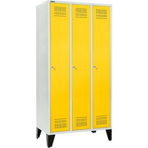 Schäfer Shop Genius Kleiderspind mit Füßen, 3 Abteile, 300 mm Abteilbreite, Zylinderschloss, lichtgrau/rapsgelb Schäfer Shop Genius Kleiderspind mit Füßen, 3 Abteile, 300 mm Abteilbreite, Zylinderschloss, lichtgrau/rapsgelb