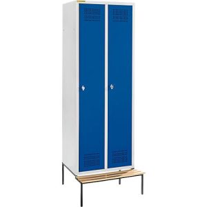 Schäfer Shop Genius Kleiderspind mit Sitzbank, 2 Abteile, 300 mm Abteilbreite, Sicherheitsdrehriegelverschluss, lichtgrau/enzianblau Schäfer Shop Genius Kleiderspind mit Sitzbank, 2 Abteile, 300 mm Abteilbreite, Sicherheitsdrehriegelverschluss, lichtgrau/enzianblau