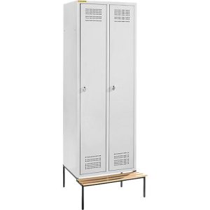 Schäfer Shop Genius Kleiderspind mit Sitzbank, 2 Abteile, 300 mm Abteilbreite, Sicherheitsdrehriegelverschluss, lichtgrau Schäfer Shop Genius Kleiderspind mit Sitzbank, 2 Abteile, 300 mm Abteilbreite, Sicherheitsdrehriegelverschluss, lichtgrau