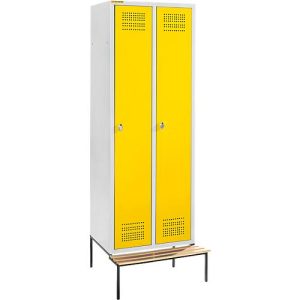Schäfer Shop Genius Kleiderspind mit Sitzbank, 2 Abteile, 300 mm Abteilbreite, Sicherheitsdrehriegelverschluss, lichtgrau/rapsgelb Schäfer Shop Genius Kleiderspind mit Sitzbank, 2 Abteile, 300 mm Abteilbreite, Sicherheitsdrehriegelverschluss, lichtgrau/rapsgelb