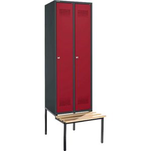 Schäfer Shop Genius Kleiderspind mit Sitzbank, 2 Abteile, 300 mm Abteilbreite, Zylinderschloss, anthrazit/rubinrot Schäfer Shop Genius Kleiderspind mit Sitzbank, 2 Abteile, 300 mm Abteilbreite, Zylinderschloss, anthrazit/rubinrot