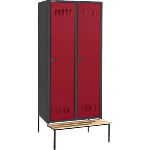 Schäfer Shop Genius Kleiderspind mit Sitzbank, 2 Abteile, 400 mm Abteilbreite, Sicherheitsdrehriegelverschluss, anthrazit/rubinrot Schäfer Shop Genius Kleiderspind mit Sitzbank, 2 Abteile, 400 mm Abteilbreite, Sicherheitsdrehriegelverschluss, anthrazit/rubinrot