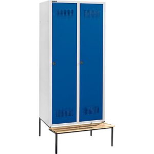 Schäfer Shop Genius Kleiderspind mit Sitzbank, 2 Abteile, 400 mm Abteilbreite, Sicherheitsdrehriegelverschluss, lichtgrau/enzianblau Schäfer Shop Genius Kleiderspind mit Sitzbank, 2 Abteile, 400 mm Abteilbreite, Sicherheitsdrehriegelverschluss, lichtgrau/enzianblau