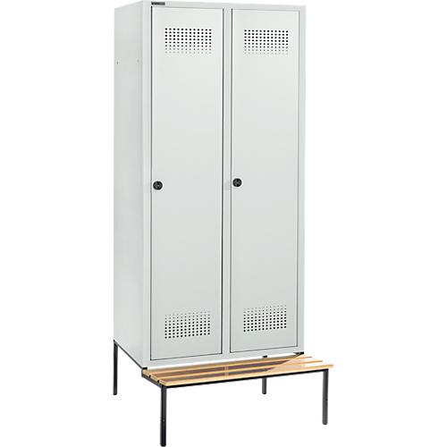 Schäfer Shop Genius Kleiderspind mit Sitzbank, 2 Abteile, 400 mm Abteilbreite, Sicherheitsdrehriegelverschluss, lichtgrau/lichtgrau