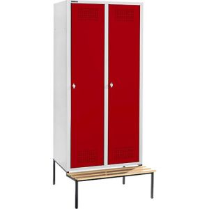 Schäfer Shop Genius Kleiderspind mit Sitzbank, 2 Abteile, 400 mm Abteilbreite, Sicherheitsdrehriegelverschluss, lichtgrau/rubinrot Schäfer Shop Genius Kleiderspind mit Sitzbank, 2 Abteile, 400 mm Abteilbreite, Sicherheitsdrehriegelverschluss, lichtgrau/rubinrot