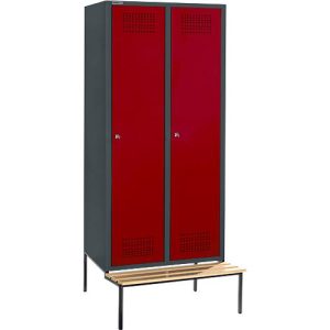 Schäfer Shop Genius Kleiderspind mit Sitzbank, 2 Abteile, 400 mm Abteilbreite, Zylinderschloss, anthrazit/rubinrot Schäfer Shop Genius Kleiderspind mit Sitzbank, 2 Abteile, 400 mm Abteilbreite, Zylinderschloss, anthrazit/rubinrot