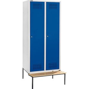 Schäfer Shop Genius Kleiderspind mit Sitzbank, 2 Abteile, 400 mm Abteilbreite, Zylinderschloss, lichtgrau/enzianblau Schäfer Shop Genius Kleiderspind mit Sitzbank, 2 Abteile, 400 mm Abteilbreite, Zylinderschloss, lichtgrau/enzianblau
