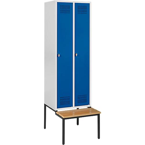 Schäfer Shop Genius Kleiderspind mit Sitzbank, 2 Abteile, Sicherheitsdrehriegelverschluss, lichtgrau/enzianblau