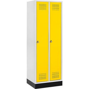 Schäfer Shop Genius Kleiderspind mit Sockel, 2 Abteile, Sicherheitsdrehriegelverschluss, lichtgrau/gelb Schäfer Shop Genius Kleiderspind mit Sockel, 2 Abteile, Sicherheitsdrehriegelverschluss, lichtgrau/gelb