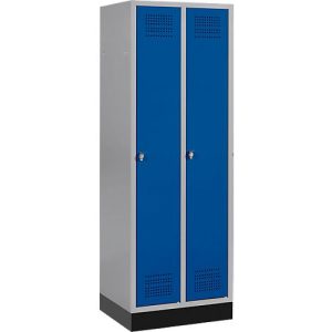 Schäfer Shop Genius Kleiderspind mit Sockel, 2 Abteile, Sicherheitsdrehriegelverschluss, weißaluminium/enzianblau