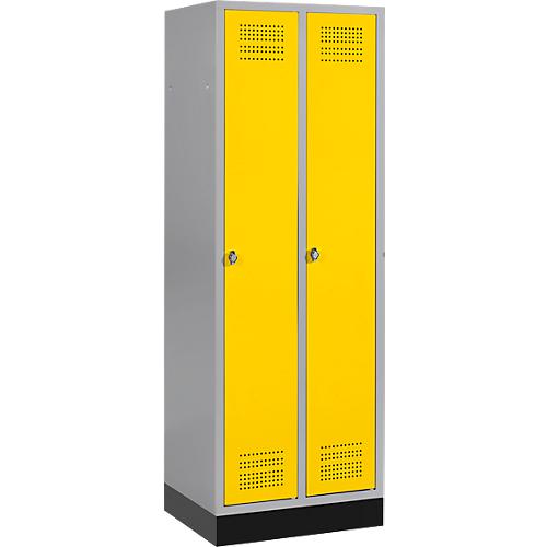 Schäfer Shop Genius Kleiderspind mit Sockel, 2 Abteile, Sicherheitsdrehriegelverschluss, weißaluminium/gelb