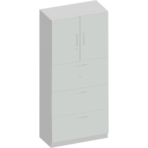 Schäfer Shop Genius Kombischrank TETRIS SOLID, 5 OH, B 800 mm, oben Flügeltüren, unten HR-Auszüge, silber/weißalu