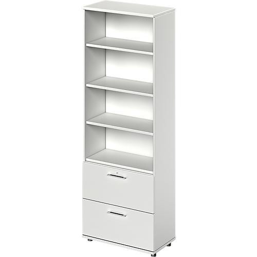 Schäfer Shop Genius Kombischrank TETRIS WOOD, 6 OH, H 2270 mm, 2 Hängeregistraturauszüge, Höhe inkl. Gleiter, lichtgrau
