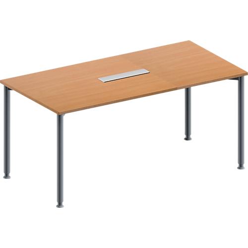 Schäfer Shop Genius Konferenztisch, 6-fach Tischanschlussfeld, Rechteck, 4-Fuß Rundrohr, B 1600 x T 800 x H 720-840 mm, Buche/weißaluminium RAL 9006