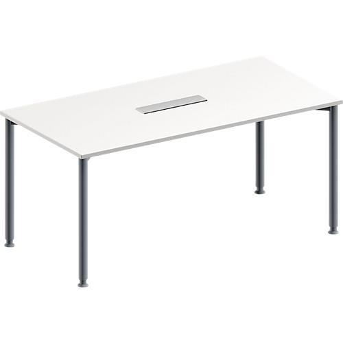 Schäfer Shop Genius Konferenztisch, 6-fach Tischanschlussfeld, Rechteck, 4-Fuß Rundrohr, B 1600 x T 800 x H 720-840 mm, weiß/weißaluminium RAL 9006