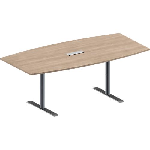 Schäfer Shop Genius Konferenztisch MODENA FLEX, 3-fach Anschluss, Boot, T-Fuß Rundrohr, B 2000 x H 650-850 mm, Eiche-Dekor/weißalu