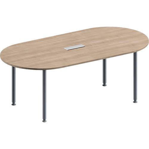 Schäfer Shop Genius Konferenztisch MODENA FLEX, 3-fach Anschluss, Oval, 4-Fuß Rundrohr, B 2000 x T 1000 x H 720-840 mm, Eiche Dekor/weißalu