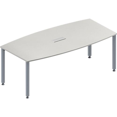 Schäfer Shop Genius Konferenztisch MODENA FLEX, 3-fach Tischanschlussfeld, Boot, 4-Fuß Quadratrohr, B 2000 x H 720-840 mm, lichtgrau/weißaluminium