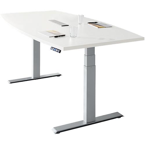 Schäfer Shop Genius Konferenztisch MODENA FLEX, 6-fach Anschluss, elektrisch höhenverstellbar, Boot, B 2000 mm, weiß/weißalu