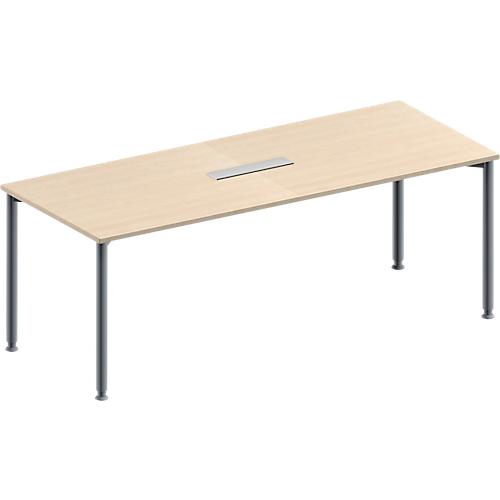 Schäfer Shop Genius Konferenztisch MODENA FLEX, 6-fach Anschluss, Rechteck, 4-Fuß Rundrohr, B 2000 x T 800 x H 720-840 mm, Ahorn/weißalu