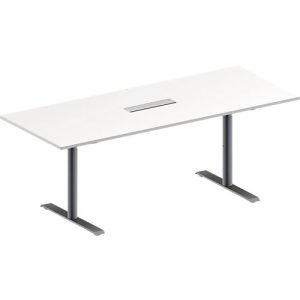 Schäfer Shop Genius Konferenztisch MODENA FLEX, 6-fach Anschluss, Rechteck, T-Fuß Rundrohr, B 2000 x T 800 x H 650-850 mm, weiß/weißalu Schäfer Shop Genius Konferenztisch MODENA FLEX, 6-fach Anschluss, Rechteck, T-Fuß Rundrohr, B 2000 x T 800 x H 650-850 mm, weiß/weißalu