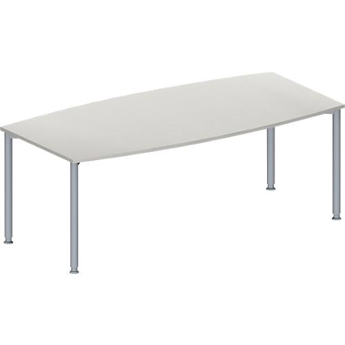 Schäfer Shop Genius Konferenztisch MODENA FLEX, Boot, 4-Fuß Rundrohr, B 2000 x H 720-840 mm, lichtgrau/weißaluminium RAL 9006